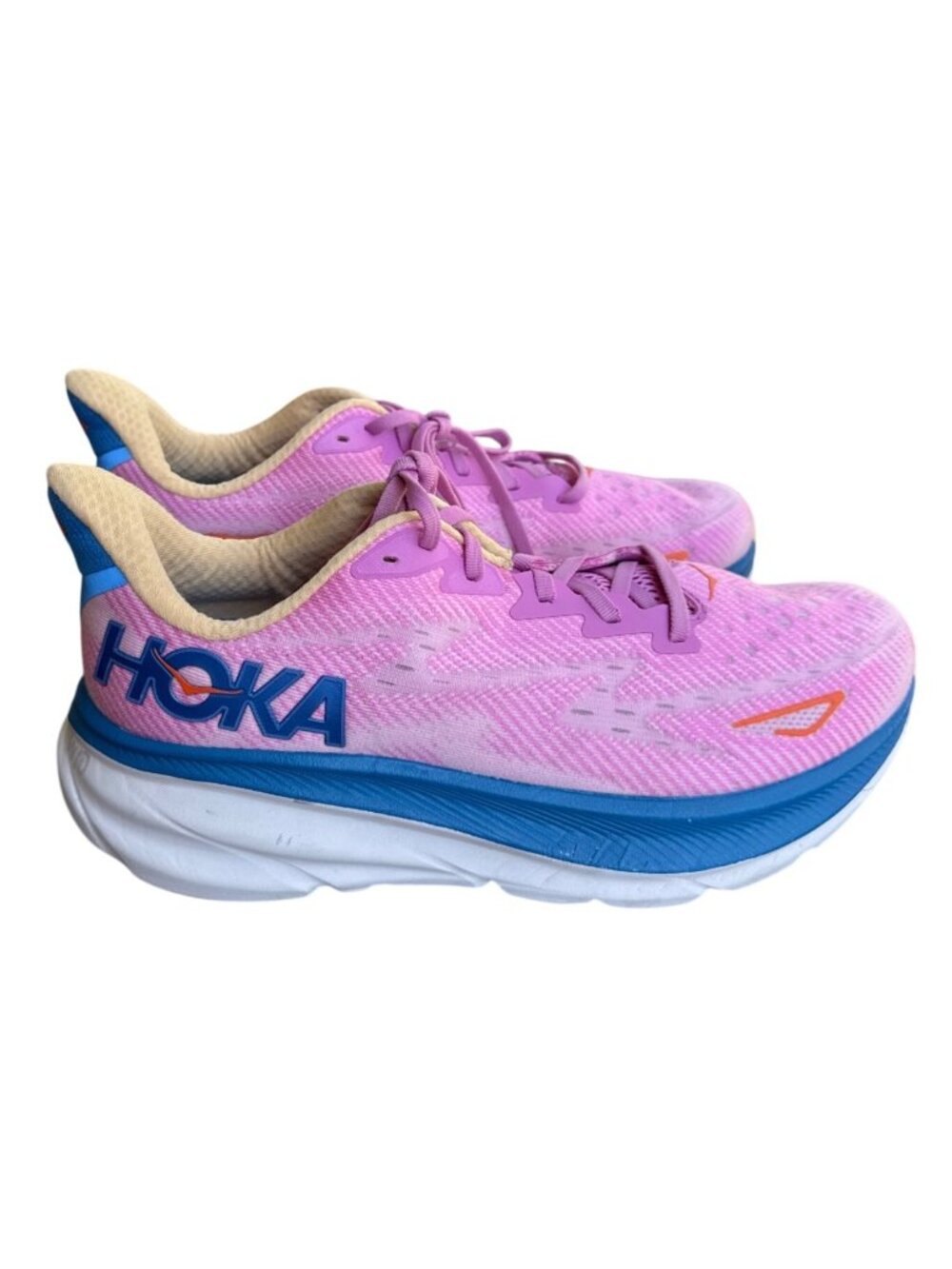 HOKA Clifton 9 Womens US 10 B Pink Blue Running Shoes UK 8.5 EU 42 2/3